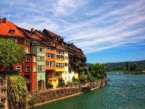 apartment house, over The River, color