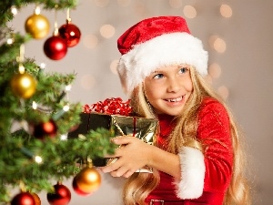 baubles, christmas tree, girl, Present, Blonde