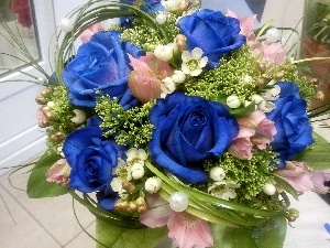 Blue, bouquet, roses