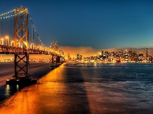 San Francisco, Golden Gate, Town, Gulf, skyscrapers, clouds, night, bridge