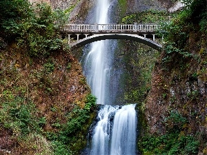 bridge, viewes, waterfall, trees