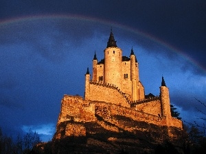Castle, clouds, Great Rainbows