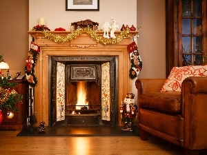 christmas, Room, burner chimney, christmas tree