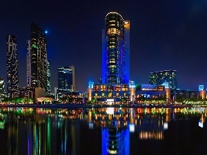 Australia, clouds, skyscrapers, Brisbane, River, Town, night