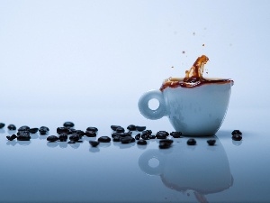 cup, blue, grains, splash, coffee