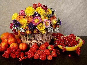 currants, strawberries, nectarines, composition, raspberries