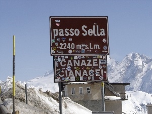Dolomites, passo sella, Mountains, snow