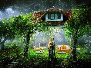 Rain, Family, house