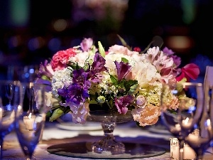 flowers, glasses, bouquet