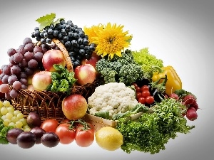 Grapes, Flowers, apples, Fruits, plums, vegetables