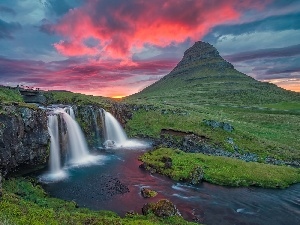 bridges, Mountains, Great Sunsets, waterfall, iceland, River