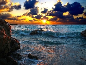 Great Sunsets, clouds, sea, Waves