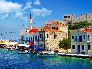 Greece, coast, Town, boats, an