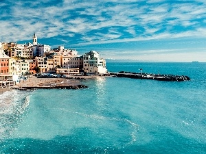 Houses, Town, Italy, sea