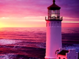Lighthouse, sun, sea, maritime, west