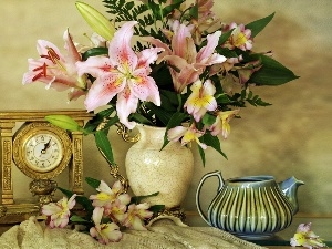 Tiger lily, bouquet, jug, Clock