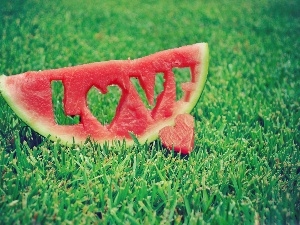 grass, LOVE, watermelon