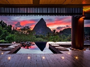 mountains, View, terrace, Pool