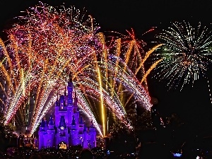 night, Paris, Disneyland, fireworks