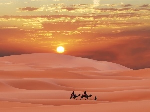 People, Desert, west, sun