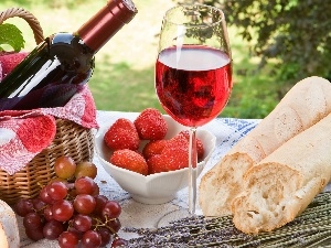 picnic, Meadow, Wine, Fruits