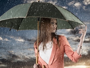 Rain, umbrella, Beauty, Women
