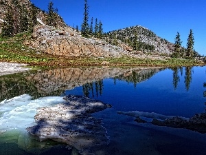 reflection, Mountains, lake, rocks