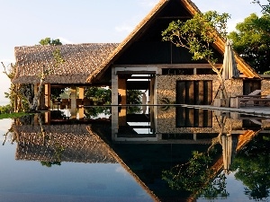 water, reflection, house