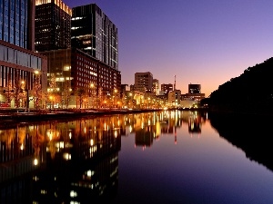 River, Town, Tokio, evening, Japan