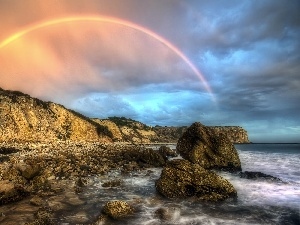 rocks, Great Rainbows, sea