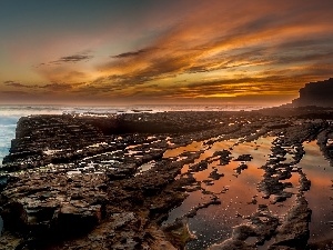 sea, rocks, Great Sunsets