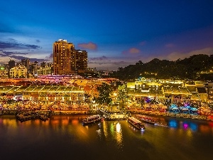 Singapur, River, Town, Asia, light