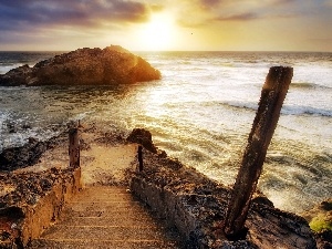 Islet, Stairs, sea