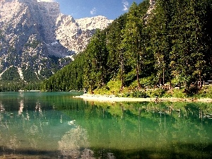 summer, Mountains, lake, forest