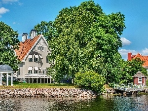 Sweden, River, house, arbour