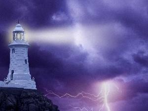 thunderbolt, Storm, Lighthouse, maritime