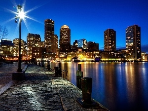 Boston, Town, illuminated, The United States, skyscrapers