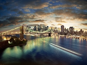 New York, Town, bridge, River