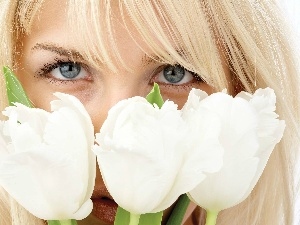 Tulips, White, Women, Eyes