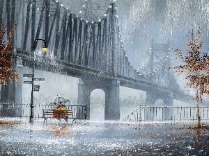 Umbrella, lovers, picture, Rain, bridge