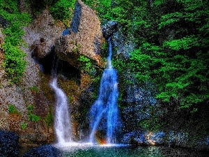 rocks, VEGETATION, waterfall