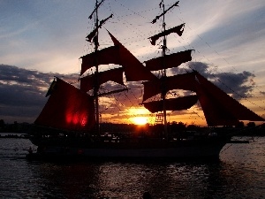 west, sun, sailing vessel