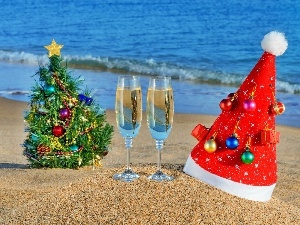 beach, an, Champagne, New Year