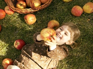 color, apples, girl