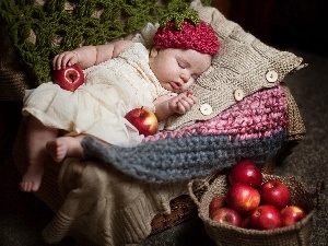girl, apples, small