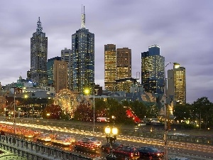 Australia, Melbourne, Town, Night