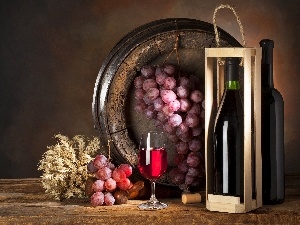 grapes, barrel, Wine