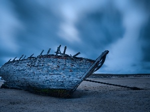 Boat, Old, clouds, Beaches