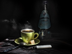 Bottle, lighter, cup, coffee