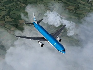 clouds, by, Boeing 767, KLM